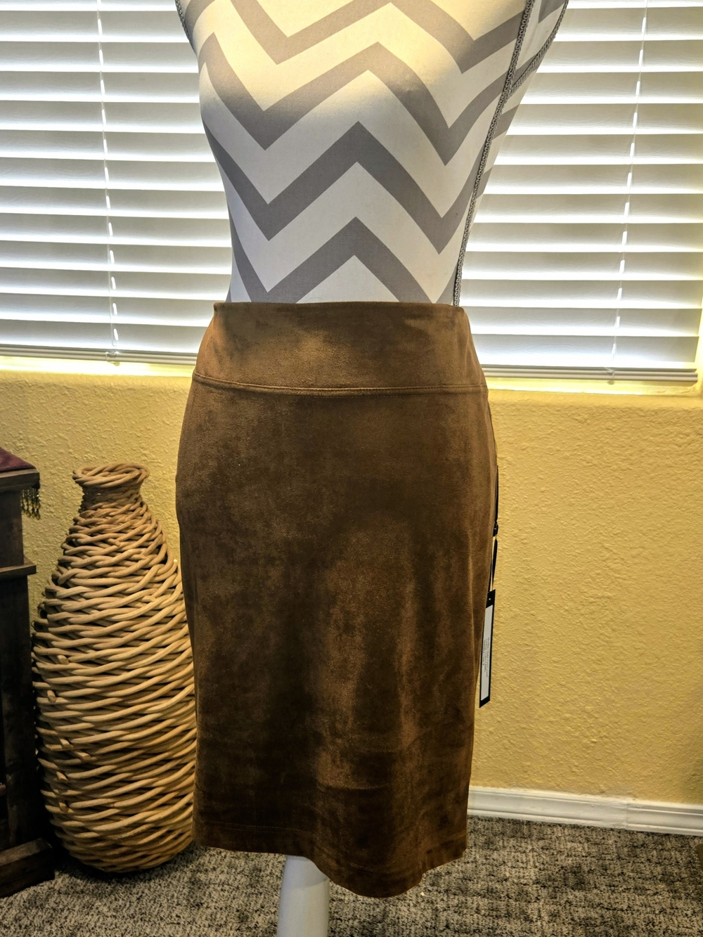 CHARLIE B Camel Faux- Suede Pencil Skirt
